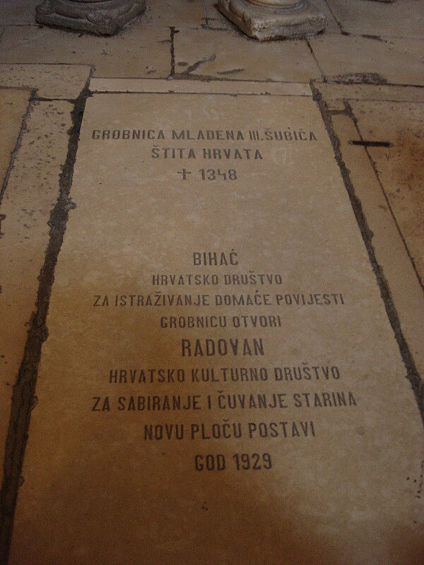 Replacement gravestone from 1929 in the Trogir Cathedral.