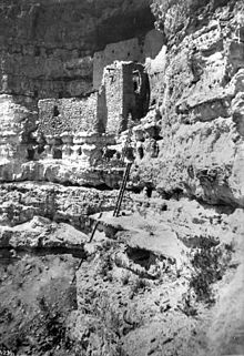 Montezuma Castle c.1893-1900
Montezuma Castle National Monument Showing Levels and Main Castle Montezuma's Castle near Camp Verde, Arizona, ca.1893-1900 (CHS-4234).jpg