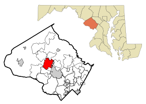 Montgomery County Maryland Incorporated and Unincorporated areas Gaithersburg Highlighted.svg
