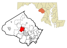 Montgomery County Maryland Obszary inkorporowane i niezarejestrowane Gaithersburg Highlighted.svg