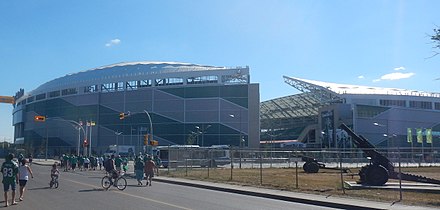 Located at Evraz Place, Mosaic Stadium is an open-air stadium that is the home arena for the CFL's Saskatchewan Roughriders.