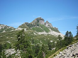Mountain Pizzo del Corno 2280masl view from Bocchetta dei Laghetti - Santa Maria Maggiore VCO, Piedmont, Italy 2020-07-29.jpg
