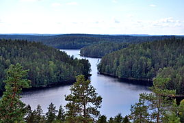 Lake landscape, low hills, Repovesi National Park,