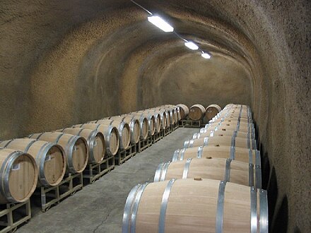 Barrels of wine aging