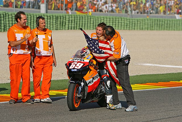 Nicky Hayden celebrating his world championship title at the 2006 Valencian Community Grand Prix