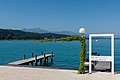 English: Jetty and lantern with rambler roses Deutsch: Bootssteg und Laterne mit Kletterrosen