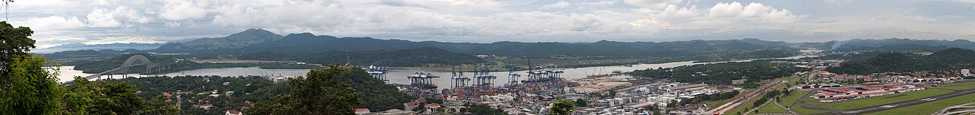 Panama canal panoramic view from the top of Ancon hill.jpg