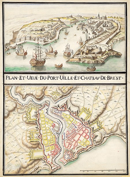 Fail:Plan et vue du port ville et chateau de Brest ca 1700.jpg