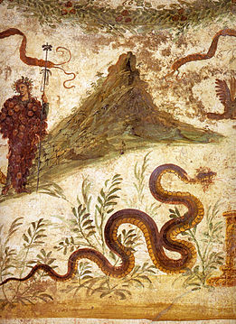 Bacchus clad with grapes, and a serpentine Agathodaimon ("good divinity"), genius of the soil around Vesuvius.