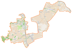 Mapa konturowa gminy wiejskiej Pruszcz Gdański, po lewej znajduje się punkt z opisem „Straszyn”