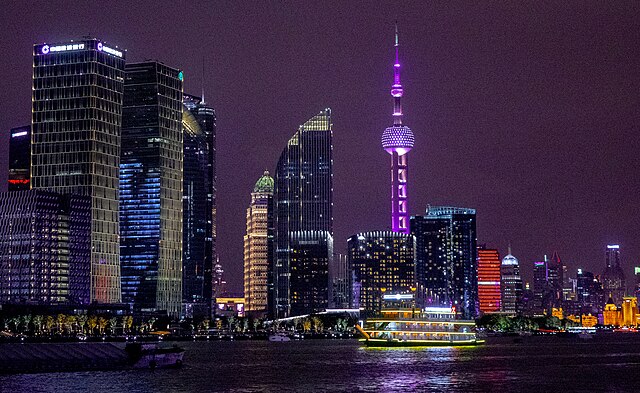 Pudong area of Shanghai, at night