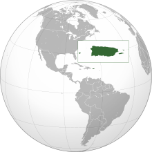 A map of the Americas with an insert highlighting Puerto Rico