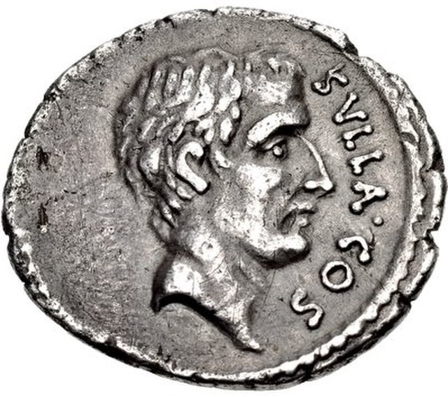 Sulla, depicted on a coin minted by Quintus Pompeius Rufus in 54 BC. Sulla took the city in 82 BC, purged his political enemies, and instituted new co