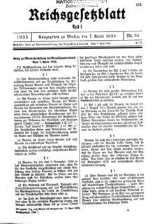 Law for the Restoration of the Professional Civil Service Nazi-era law which excluded Jews and anti-Nazis from Germanys civil service