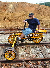 Handcar designed to be operated by a single person, widely known in North America as a velocipede. RailVelocipede.jpg