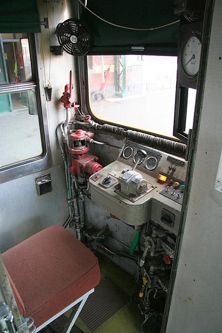 Cab of 402 at the South Gippsland Railway Redhen-railcar-cab-interior.jpg