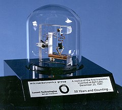 Image 10A replica of the first point-contact transistor in Bell labs (from Condensed matter physics)