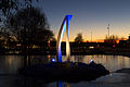 Lars Eldbåges sculpture "Blue Shape" in Märsta