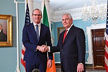 Coveney with US Secretary of State Rex Tillerson in 2018 Secretary Tillerson and Irish Deputy Prime Minister Coveney Address Reporters in Washington (39549850925).jpg