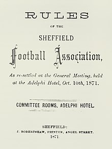 Title page of the 1871 rules Sheffield Football Association Rules 1871.jpg