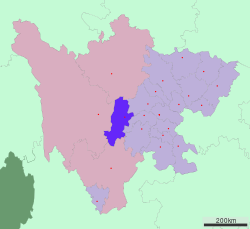 Location of Ya'an City jurisdiction in Sichuan