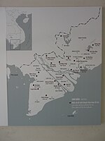 This map shows the locations of archeological sites associated with Oc Eo culture. It is located at the Museum of Vietnamese History, Ho Chi Minh City.