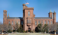 The Smithsonian Institution Building ("The Castle") in February 2007, looking north from the Enid A. Haupt Garden Smithsonian Building.jpg