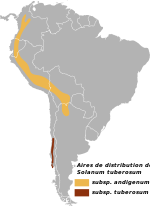 Aires de distribution des sous-espèces de Solanum tuberosum en Amérique du Sud