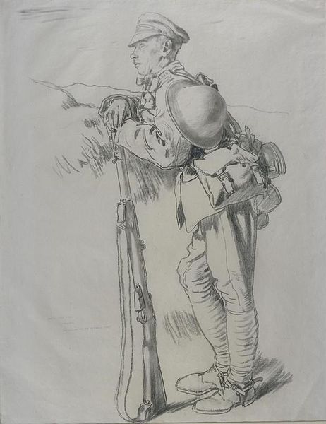 South Irish Horse, a Dubliner resting on his way to Arras Front, drawing by William Orpen, 1917