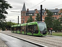A tram on Lund's tramway. Sparvagn i Lund augusti 2020.jpg
