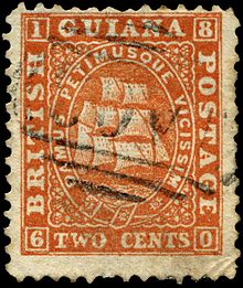 A 2 cent stamp of British Guiana,
issued in 1860. Stamp British Guiana 1860 2c.jpg