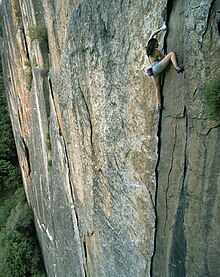 Steph Davis free solo of Outer Limits (5.11a), Yosemite, c2002 StephDavisSoloOuterLimits.jpg