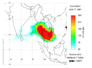 TOMS sulfur dioxide from the June 15, 1991 eruption of Mount Pinatubo.