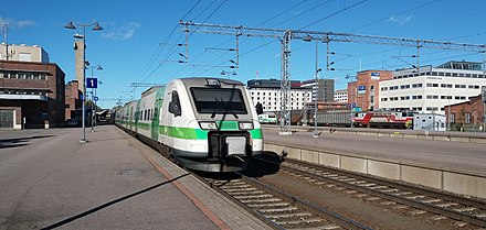 The VR Class Sm3 Pendolino high-speed train at the Central Railway Station of Tampere, Finland