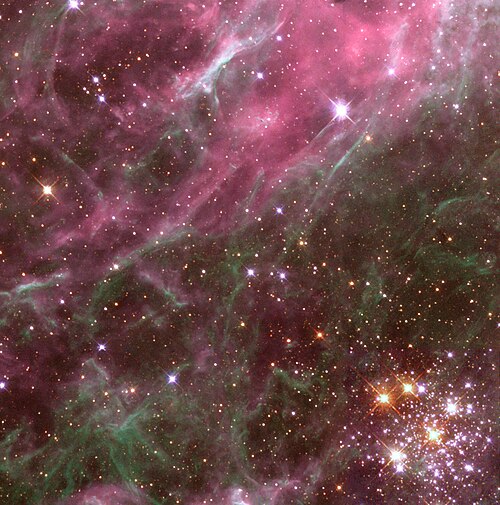 A small portion of the Tarantula Nebula, a giant H II region in the Large Magellanic Cloud