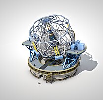 Maquette numérique du Télescope géant européen, qui doit être mis en service à la fin des années 2020. (définition réelle 3 478 × 3 366)