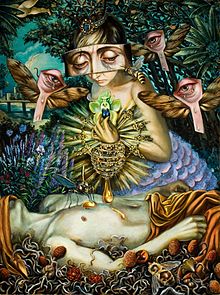 The Perilous Compassion of the Honey Queen by Carrie Ann Baade, oil on panel, 18" x 24" The Perilous Compassion of the Honey Queen by Carrie Ann Baade.jpg