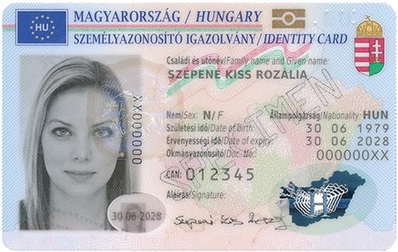 Front of a Hungarian national ID card