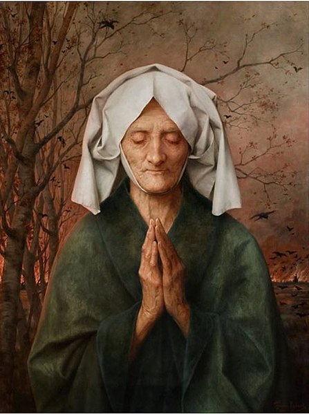 Old woman praying by Théophile Lybaert