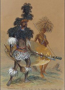 Matebele warrior in ceremonial dress, by Thomas Baines Thomas Baines - Matebele warrior in dancing dress.jpg