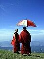 Tibetian monks on a Bir-Billing in the Indian state of Himachal Pradesh