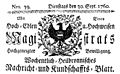 Titelkopf des Wochentlich Heilbronnischen Nachricht- und Kundschafts-Blatts, 1760 Masthead of the Wochentlich Heilbronnisches Nachricht- und Kundschafts-Blatt, 1760