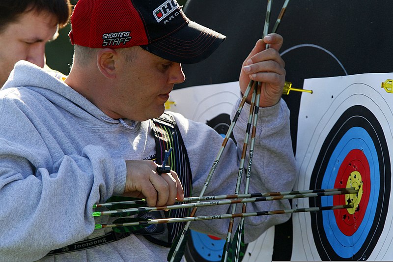 File:U.S. Marine Corps Sgt. Daniel Govier retrieves his arrows from the target at the 2012 Marine Corps Trials hosted by the Wounded Warrior Regiment at Marine Corps Base Camp Pendleton, Calif., Feb. 18, 2012 120218-M-VW165-849.jpg