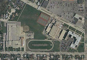 A USGS satellite photograph showing Wadewitz Elementary to the left and Horlick High School to the right. USGS William Horlick High.jpg