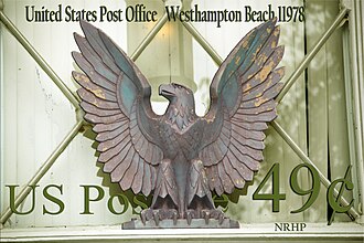 Postage replica, Pop-art, NRHP WPA era designed landmarked structure USPO Westhampton Beach 11978 doorway eagle 49C/.jpg