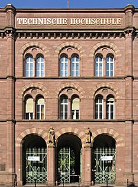 Entrance to the main building of Karlsruhe Polytechnic (Heinrich Hubsch, 1833-35) Uni KA Portal.jpg