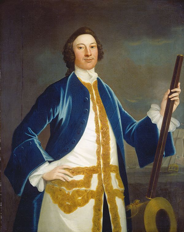 Early Wollaston: Unidentified British Navy Officer, c. 1745, oil on canvas, in the National Gallery of Art