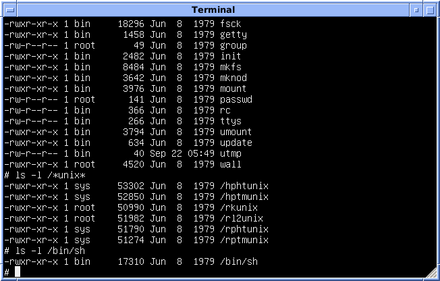 Version 7 UNIX SIMH PDP11 Kernels Shell.png