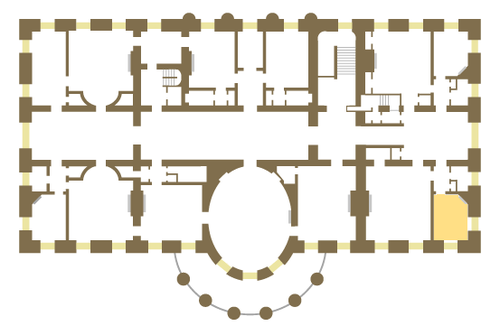 Floor plan of the White House second floor showing location of the Lincoln Sitting Room.