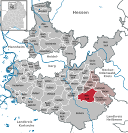 Läget för Waibstadt i Rhein-Neckar-Kreis